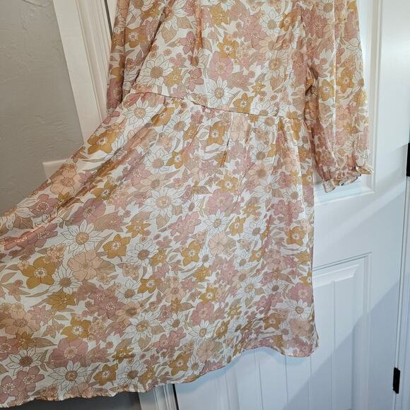 Floral Neutral Dress Womens Size XL Beige Babydoll Puff Sleeve Boho Y2K Peasant - Picture 4 of 10